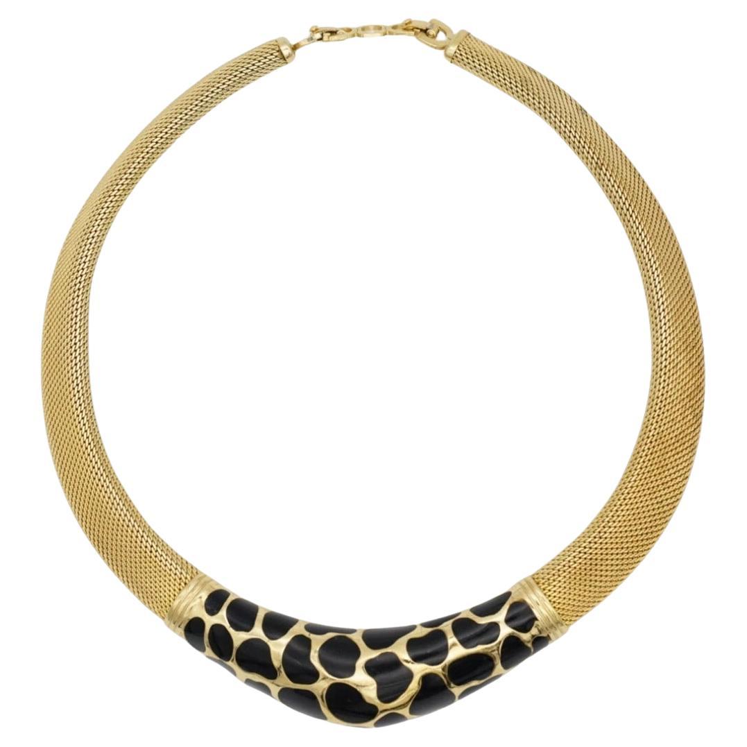 Christian Dior Vintage 1980 Omega Black Leopard Wide Woven Mesh Chunky Necklace For Sale