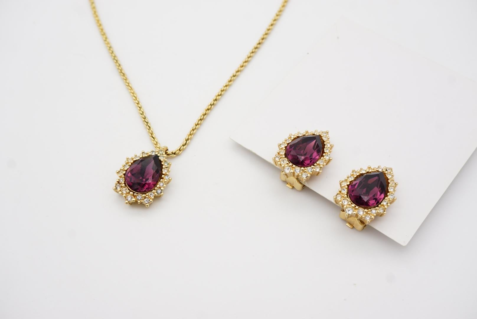 Christian Dior Vintage 1980 Purple Amethyst Halo Teardrop Set, Necklace Earrings For Sale 6