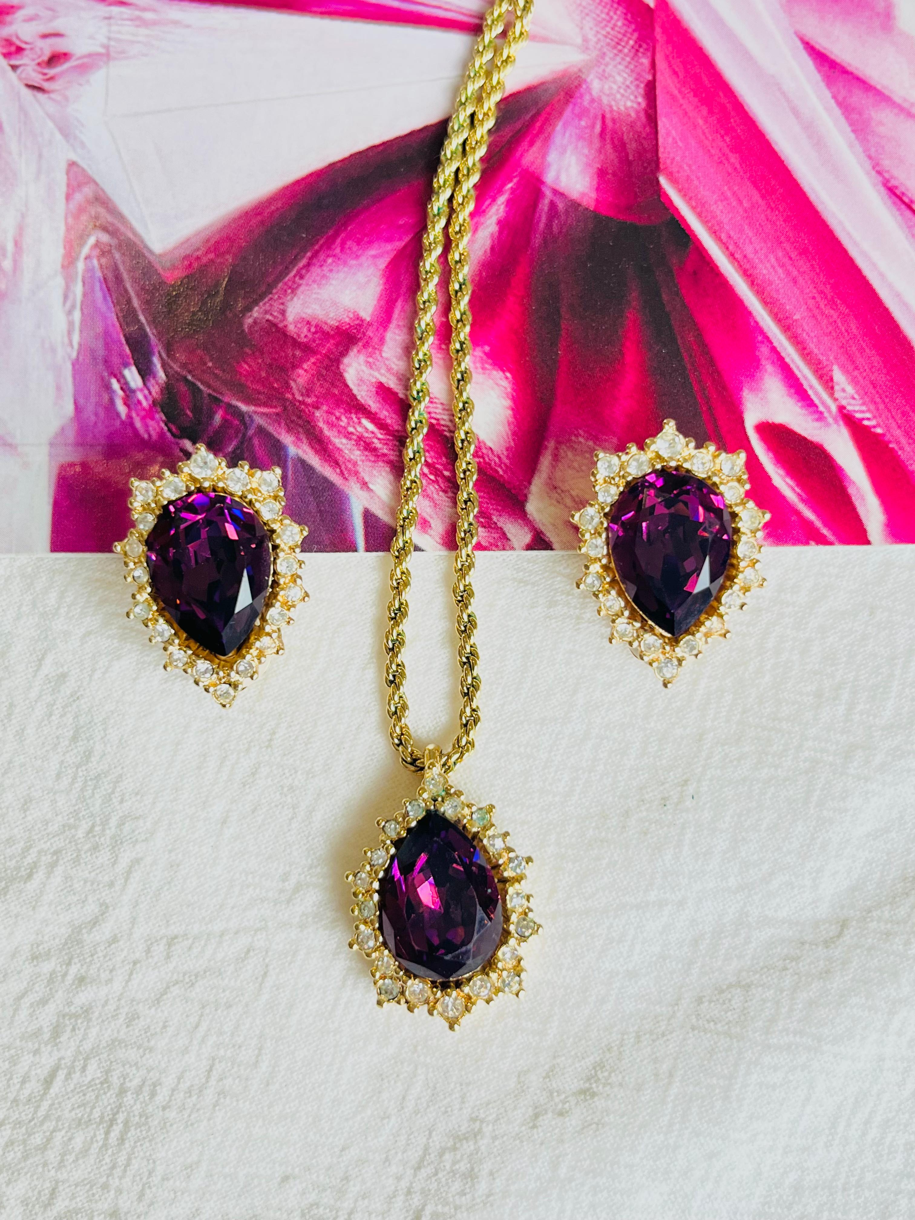 Christian Dior Vintage 1980 Purple Amethyst Halo Teardrop Set, Necklace Earrings Unisexe en vente