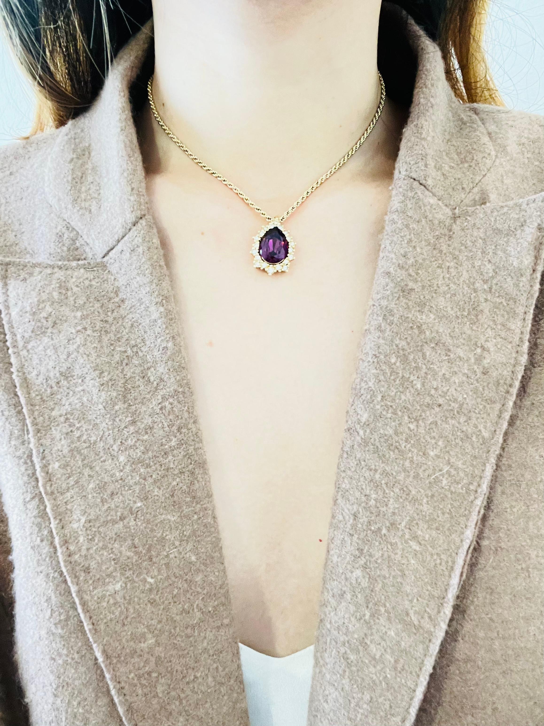 Women's or Men's Christian Dior Vintage 1980 Purple Amethyst Halo Teardrop Set, Necklace Earrings For Sale