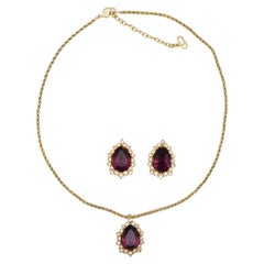 Christian Dior Vintage 1980 Purple Amethyst Halo Teardrop Set, Necklace Earrings