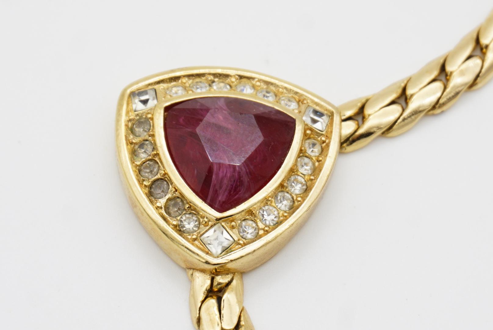 Christian Dior Vintage 1980 Ruby Cube Circle Crystals Triangle Pendant Necklace For Sale 6