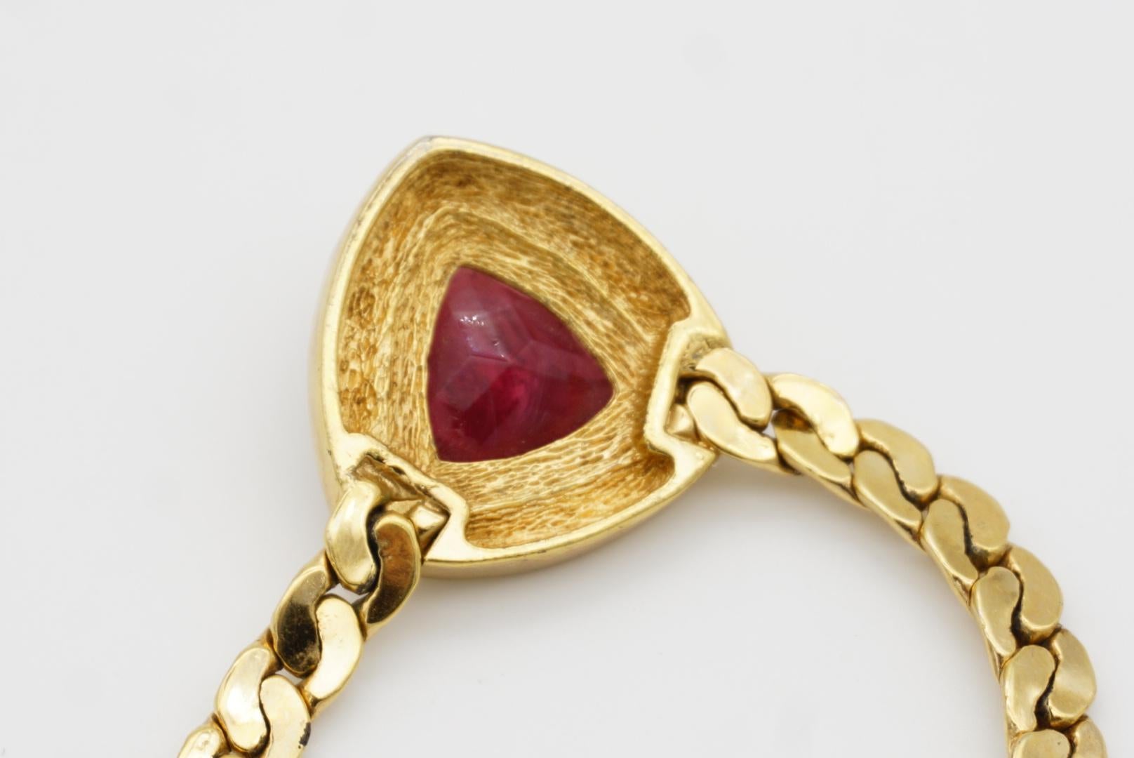 Christian Dior Vintage 1980 Ruby Cube Circle Crystals Triangle Pendant Necklace For Sale 7
