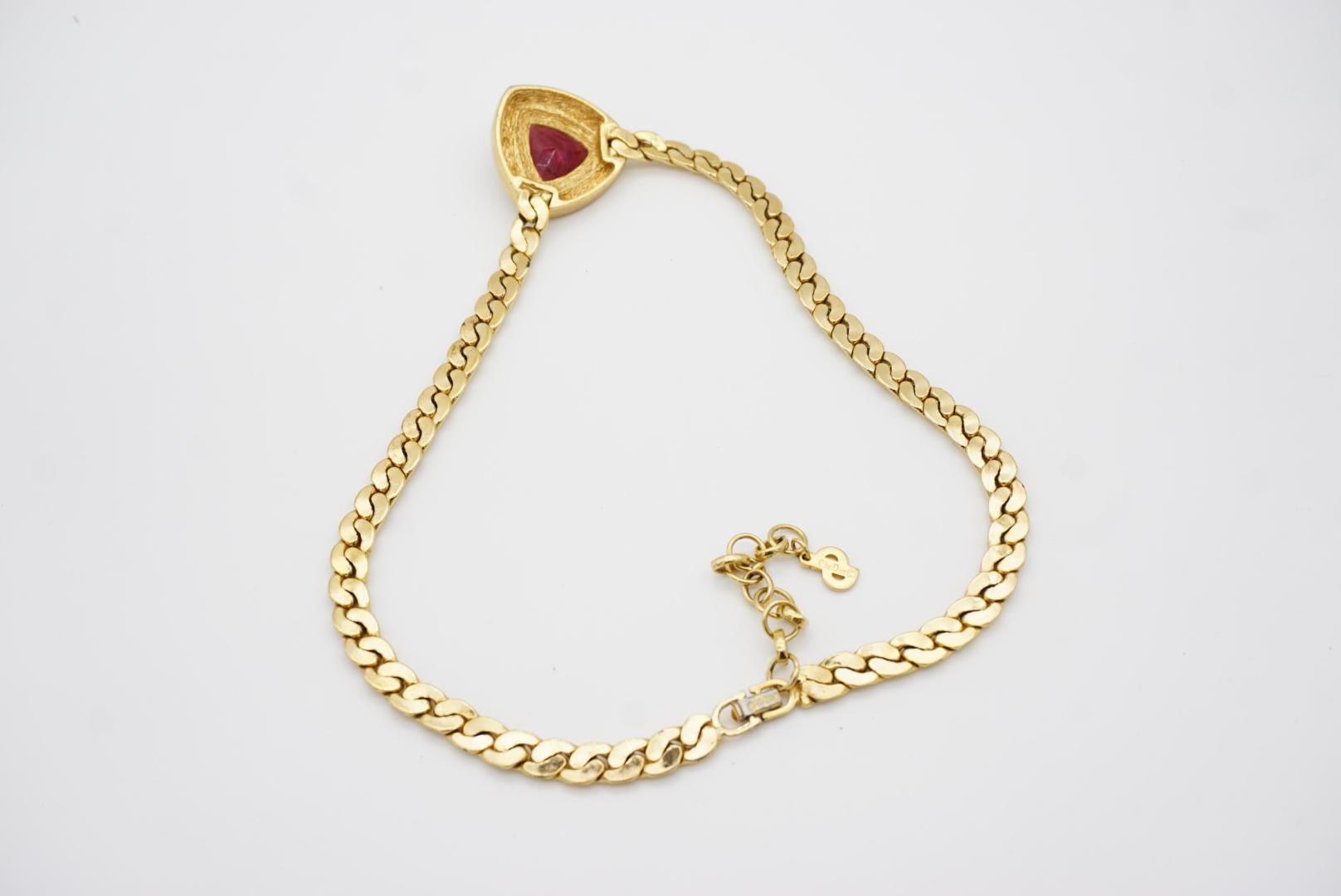 Christian Dior Vintage 1980 Ruby Cube Circle Crystals Triangle Pendant Necklace For Sale 8