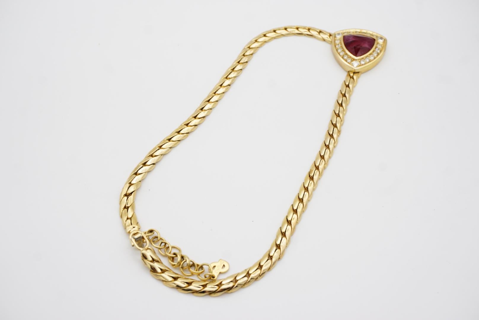 Christian Dior Vintage 1980 Ruby Cube Circle Crystals Triangle Pendant Necklace For Sale 10