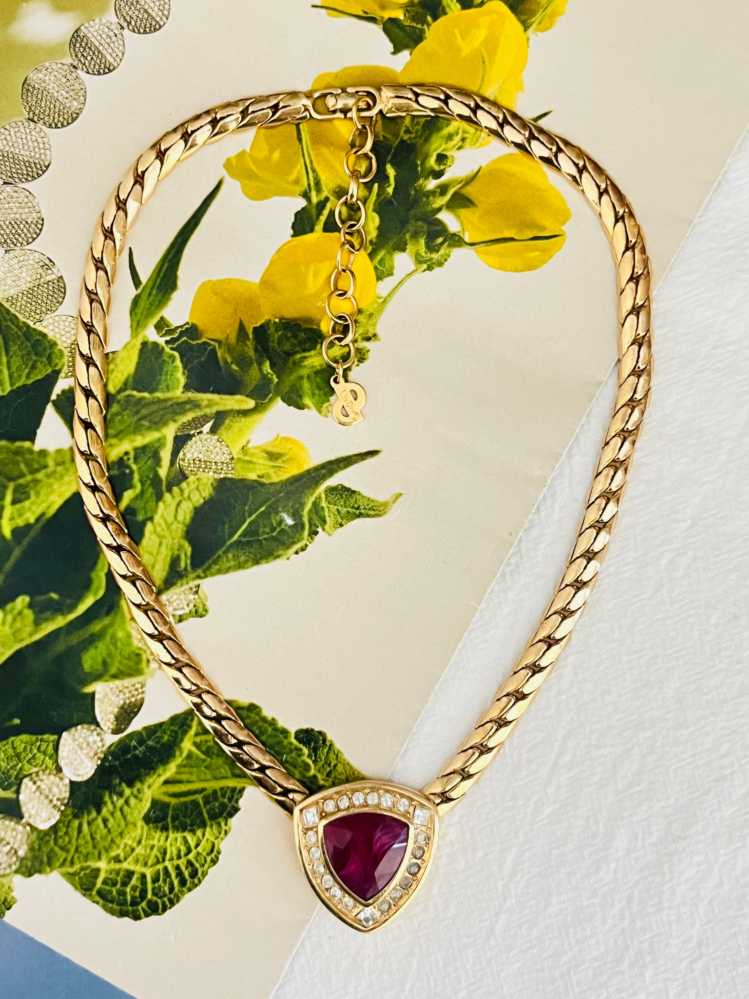 Women's or Men's Christian Dior Vintage 1980 Ruby Cube Circle Crystals Triangle Pendant Necklace For Sale