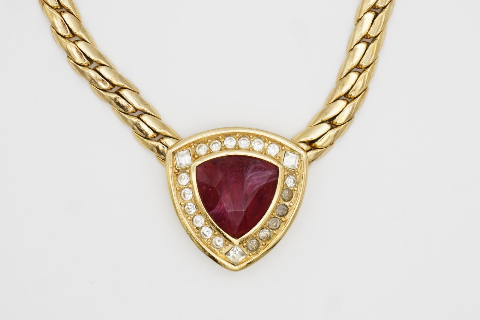 Christian Dior Vintage 1980 Ruby Cube Circle Crystals Triangle Pendant Necklace For Sale 4