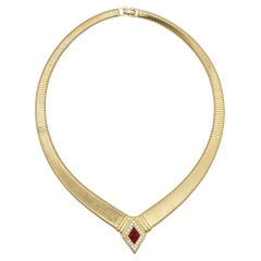 Christian Dior Vintage 1980 Ruby Gripoix Diamond Crystal Ribbed Choker Necklace