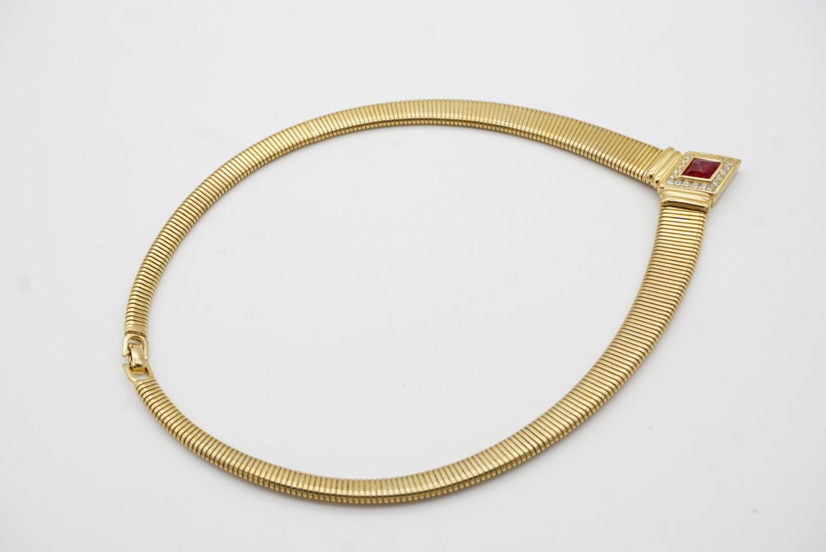 Christian Dior Vintage 1980 Rubino Gripoix Diamante Cristallo Nastro Collana Omega in vendita 8