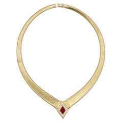 Christian Dior Vintage 1980 Ruby Gripoix Diamond Crystal Ribbed Omega Necklace