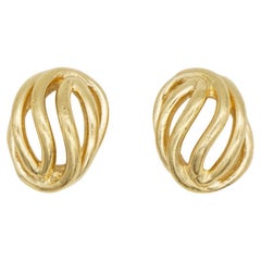 Christian Dior Vintage 1980 Spiral Strands Interlocked Domed Gold Clip Earrings