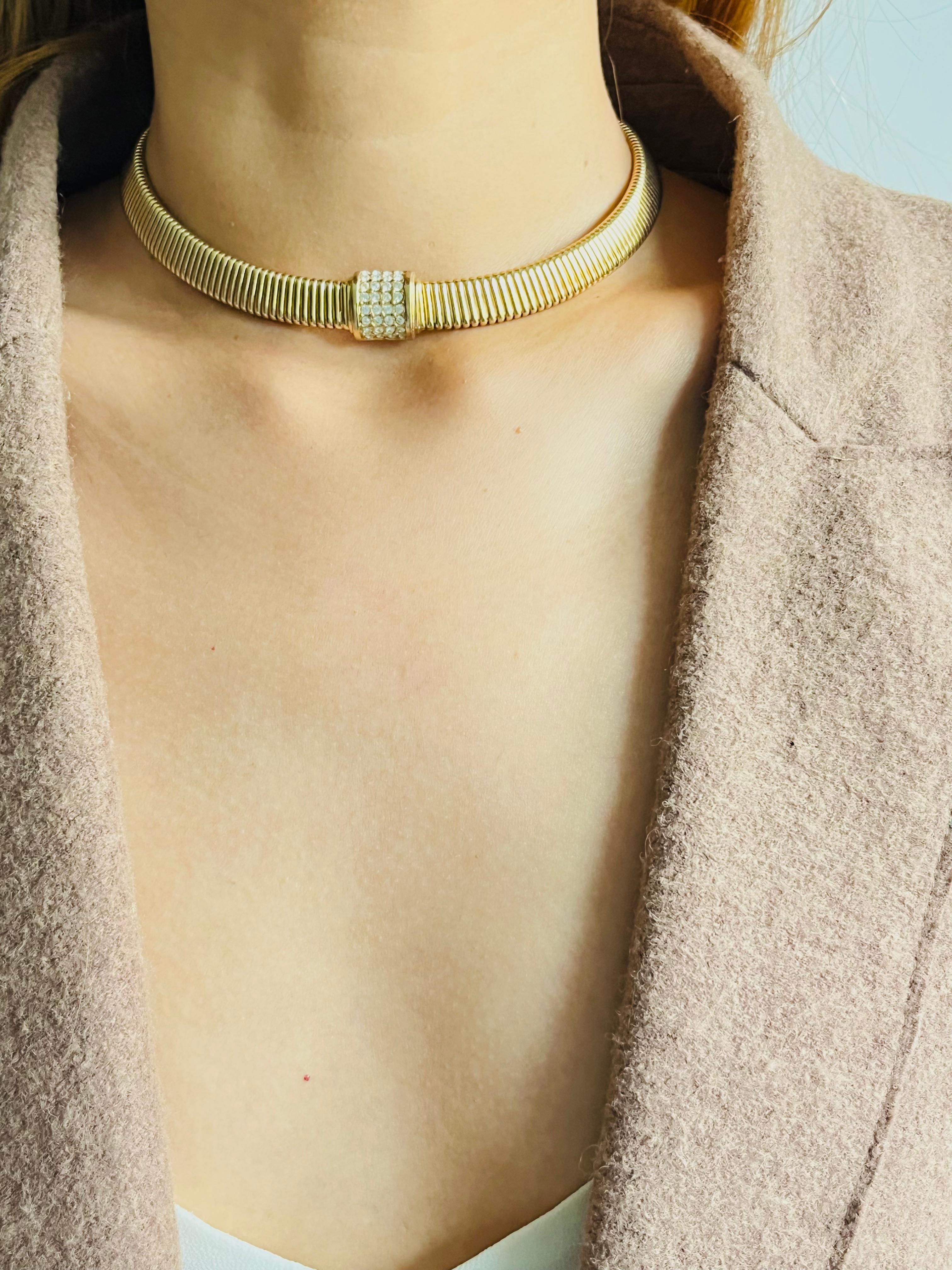 Christian Dior Vintage 1980 Ciondolo quadrato di cristallo Omega Collana Choker Collar in vendita 1