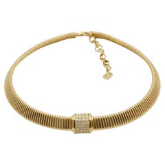 Christian Dior Vintage 1980 Ciondolo quadrato di cristallo Omega Collana Choker Collar
