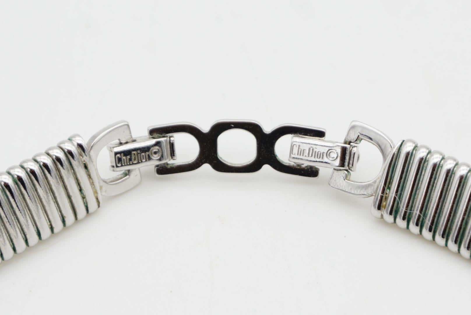 Christian Dior Vintage 1980 Collana Choker Omega con collare quadrato e cristalli A. Silver in vendita 8