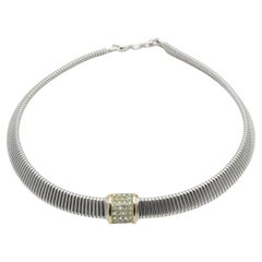Christian Dior Vintage 1980 Square Crystals Omega Collar Choker Silver Necklace