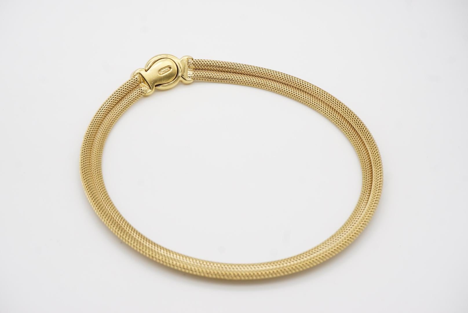 Christian Dior Vintage 1980 Swirl Oval Crystal Button Omega Snake Mesh Necklace For Sale 8