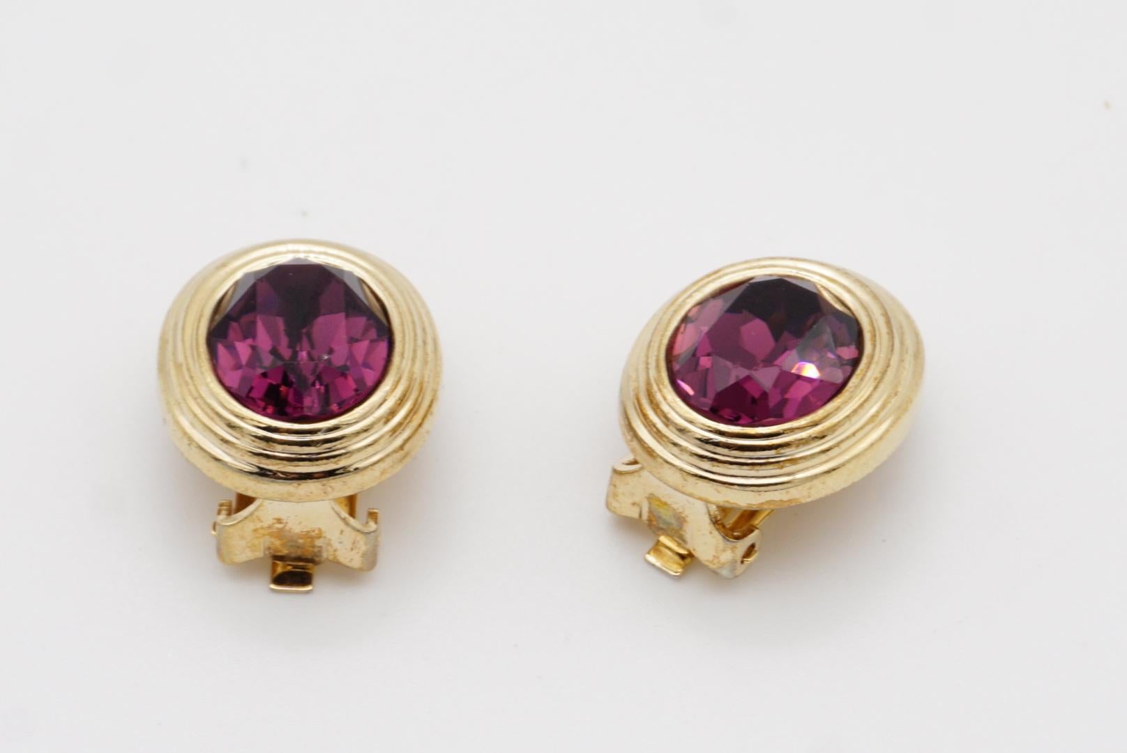 Christian Dior Vintage 1980 Textured Oval Amethyst Purple Crystal Clip Earrings For Sale 5
