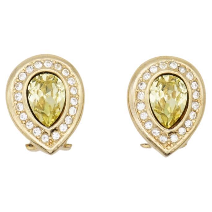 Christian Dior Vintage 1980 Topaz Crystals Tear Water Drop Peacock Eye Earrings
