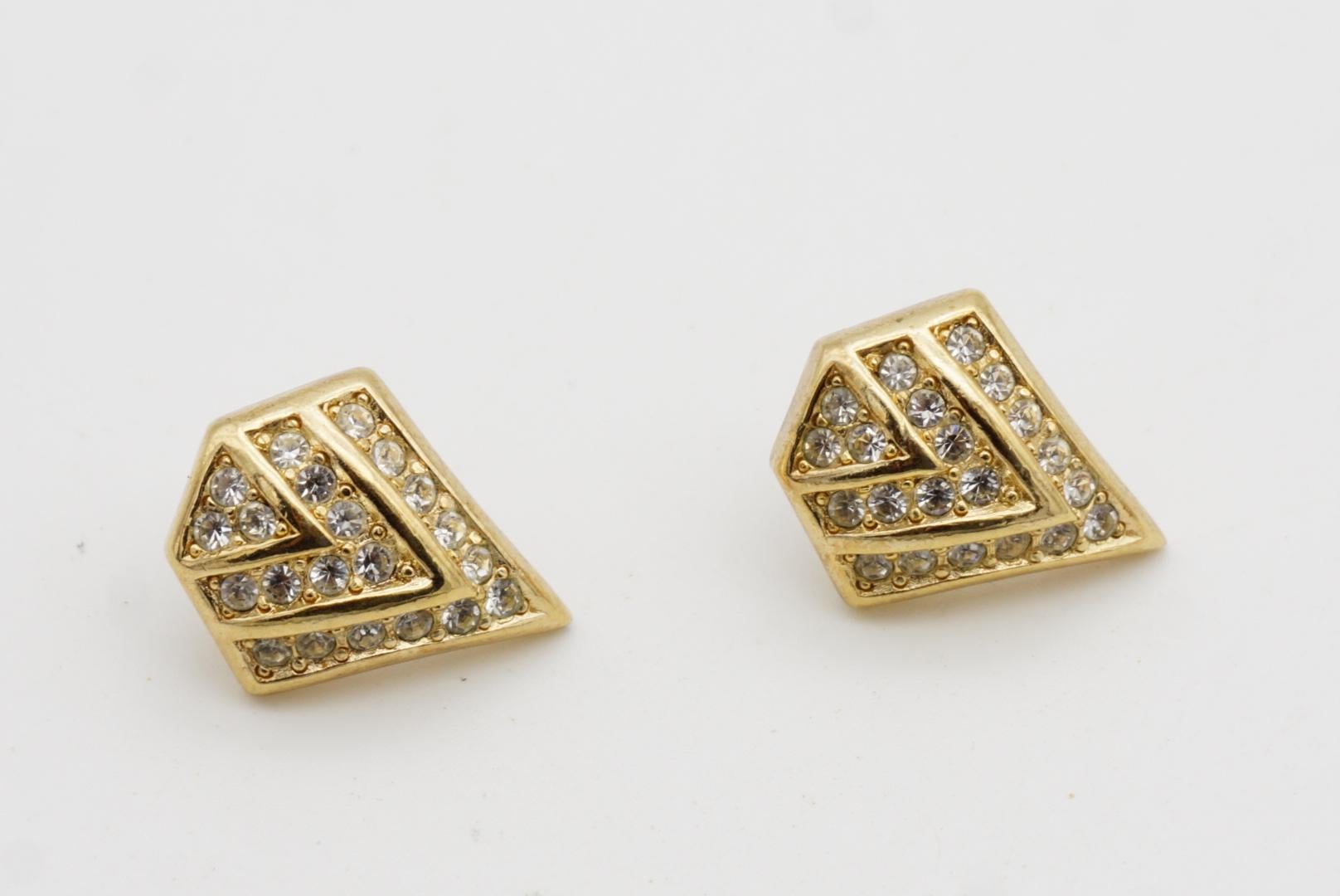 Christian Dior Vintage 1980 Triangle Trio V Sparkling Crystals Pierced Earrings For Sale 5