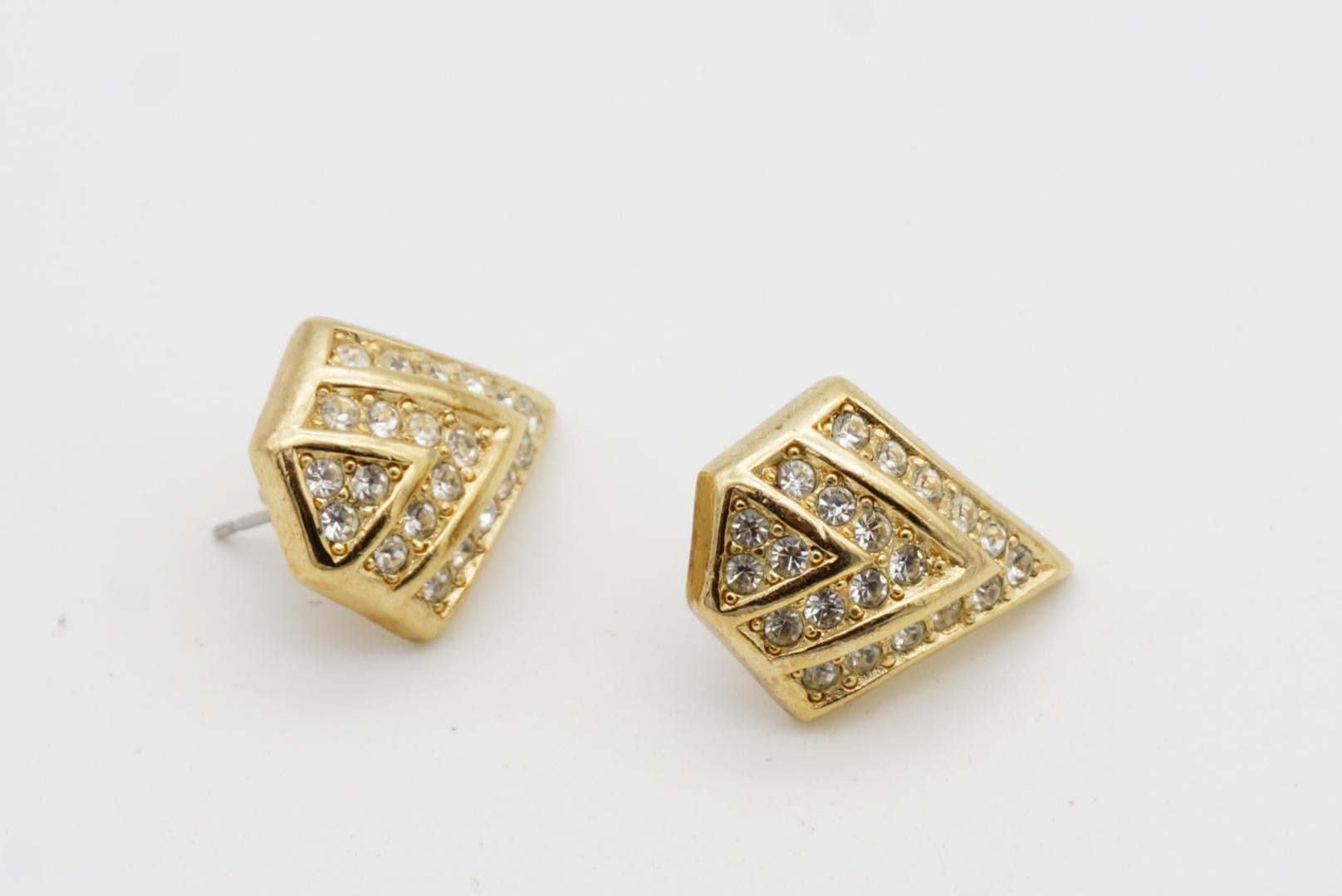 Christian Dior Vintage 1980 Triangle Trio V Sparkling Crystals Pierced Earrings For Sale 6