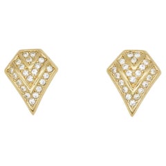 Christian Dior Vintage 1980 Triangle Trio V Sparkling Crystals Pierced Earrings