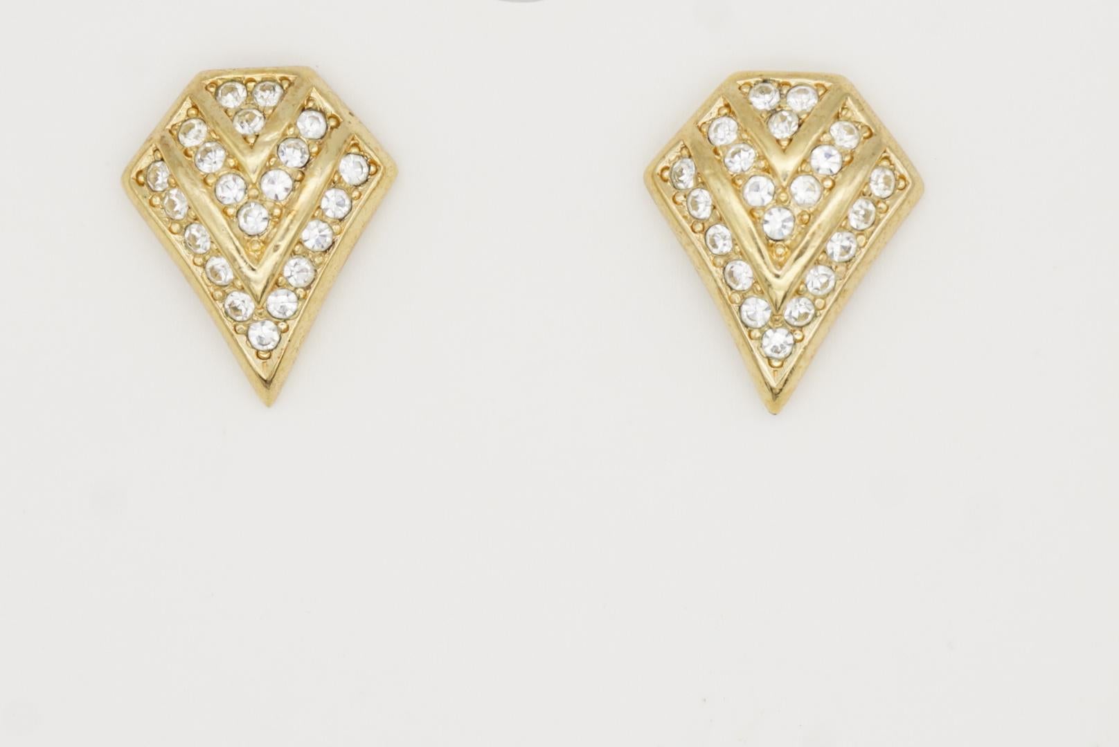 Christian Dior Vintage 1980 Triangle Trio V Sparkling Crystals Pierced Earrings For Sale 3
