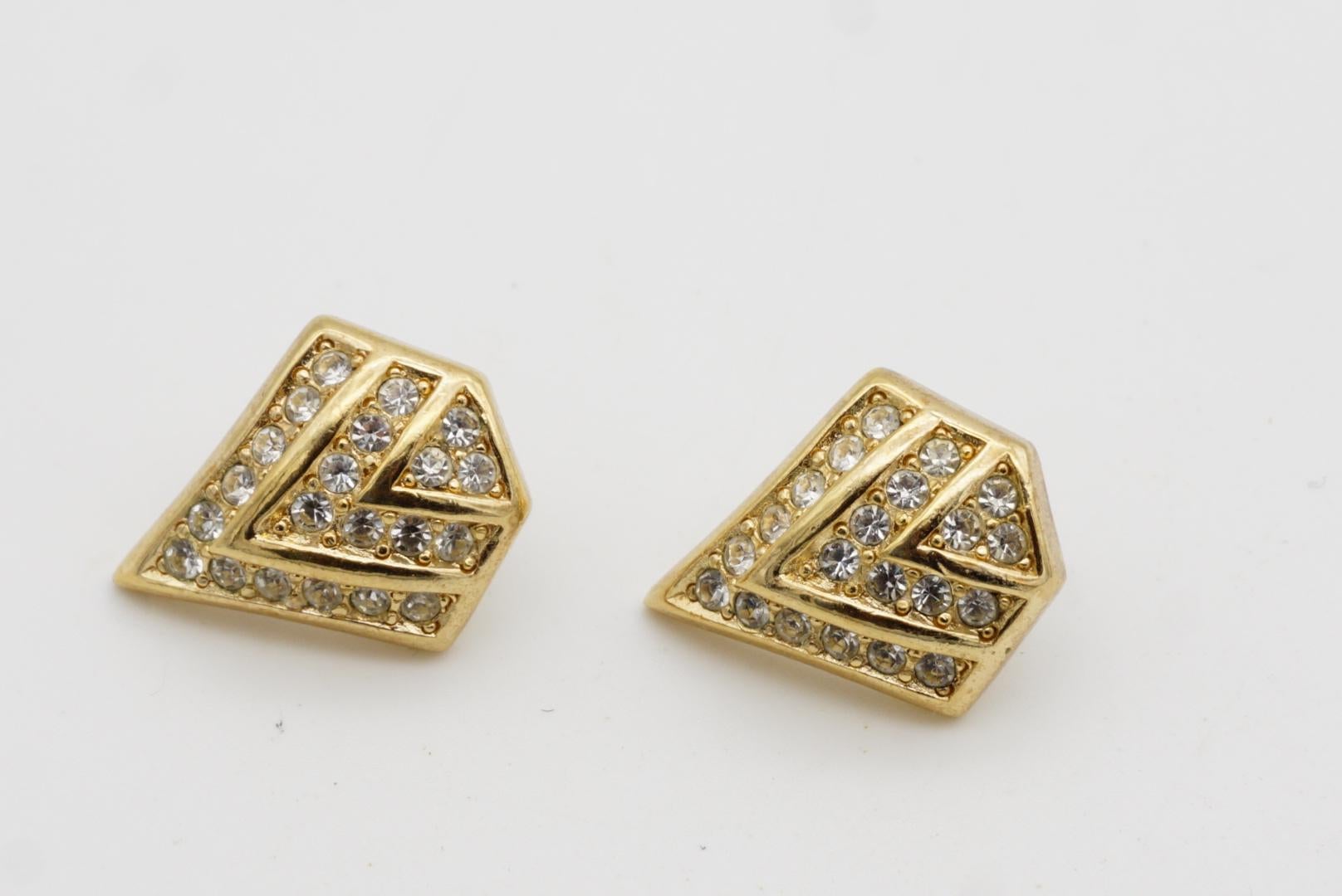 Christian Dior Vintage 1980 Triangle Trio V Sparkling Crystals Pierced Earrings For Sale 4