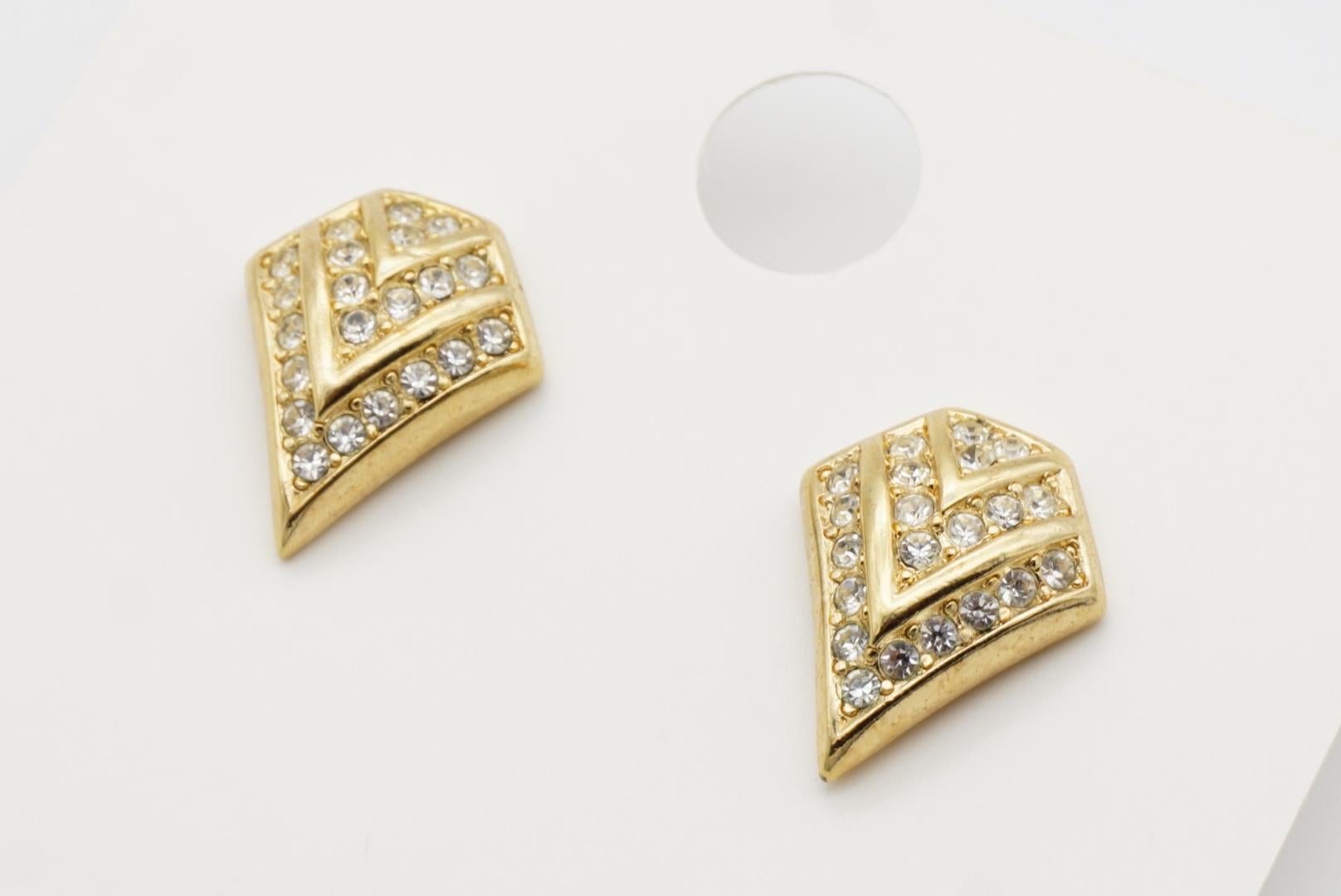 Christian Dior Vintage 1980 Triangle Trio V Sparkling Crystals Pierced Earrings For Sale 4