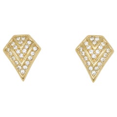 Christian Dior Vintage 1980 Triangle Trio V Sparkling Crystals Pierced Earrings