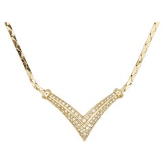 Christian Dior Vintage 1980 Unisex Gold Crystals Triangle Arrow Pendant Necklace