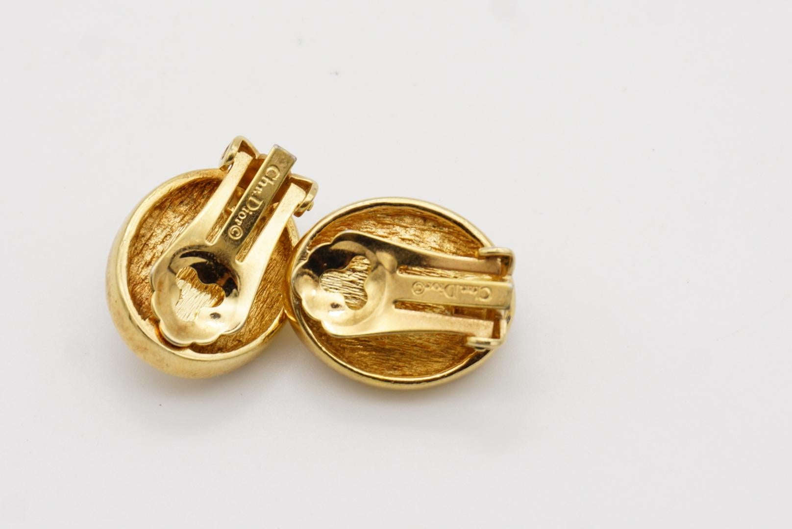 Christian Dior Vintage 1980 White Aurora Oval Pearl Crystals Gold Clip Earrings For Sale 6