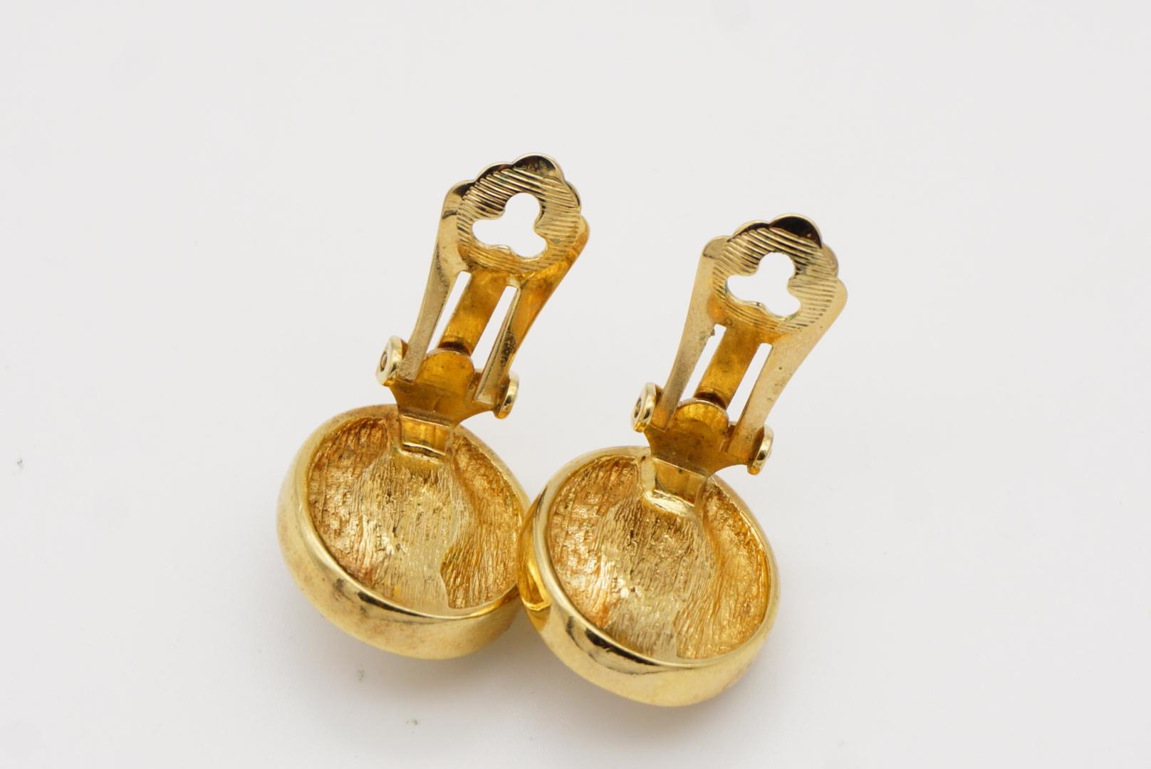 Christian Dior Vintage 1980 White Aurora Oval Pearl Crystals Gold Clip Earrings For Sale 7