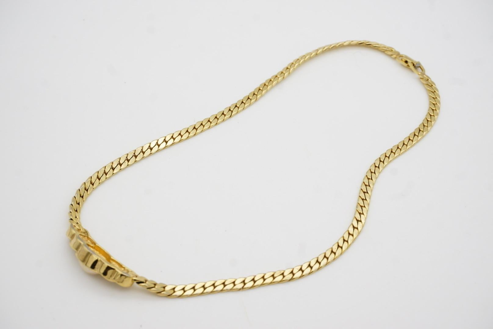 Christian Dior Vintage 1980 White Oval Pearl Semi Circle Crystals Gold Necklace 6