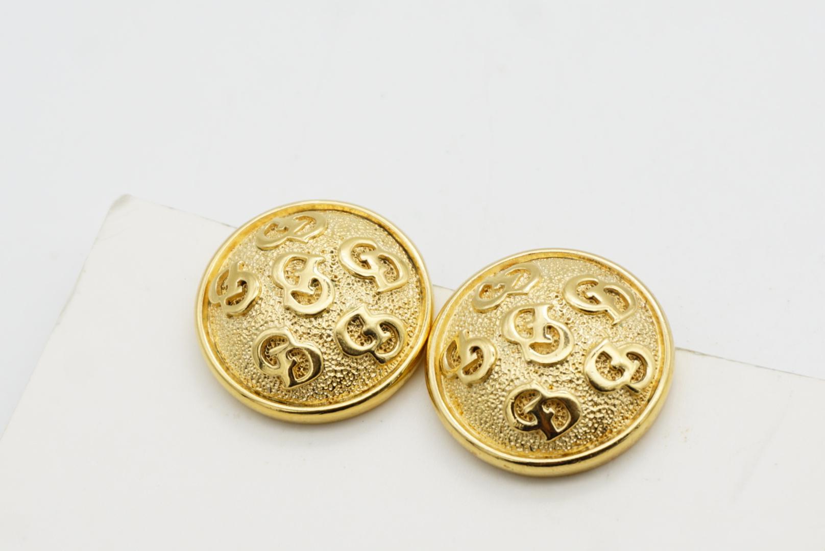 Christian Dior Vintage Años 80 6 CD Monograma Logo Círculo Redondo Cúpula Clip Pendientes en venta 5