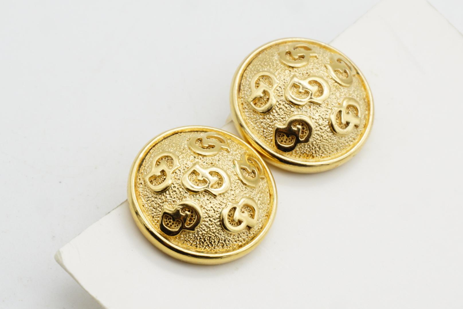 Christian Dior Vintage Años 80 6 CD Monograma Logo Círculo Redondo Cúpula Clip Pendientes en venta 4