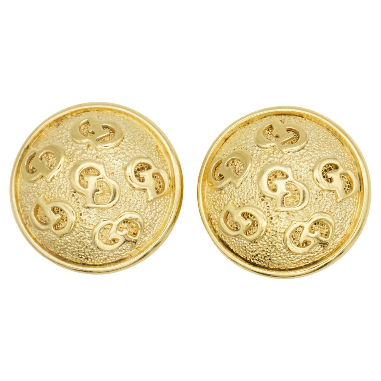 Christian Dior Vintage Años 80 6 CD Monograma Logo Círculo Redondo Cúpula Clip Pendientes en venta