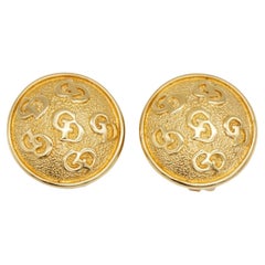 Christian Dior Vintage 1980s 6 Logo CD Monogram Circle Round Dome Clip Earrings