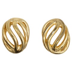 Christian Dior Vintage 1980s 6 Strands Openwork Shell Swirl Dome Clip Earrings