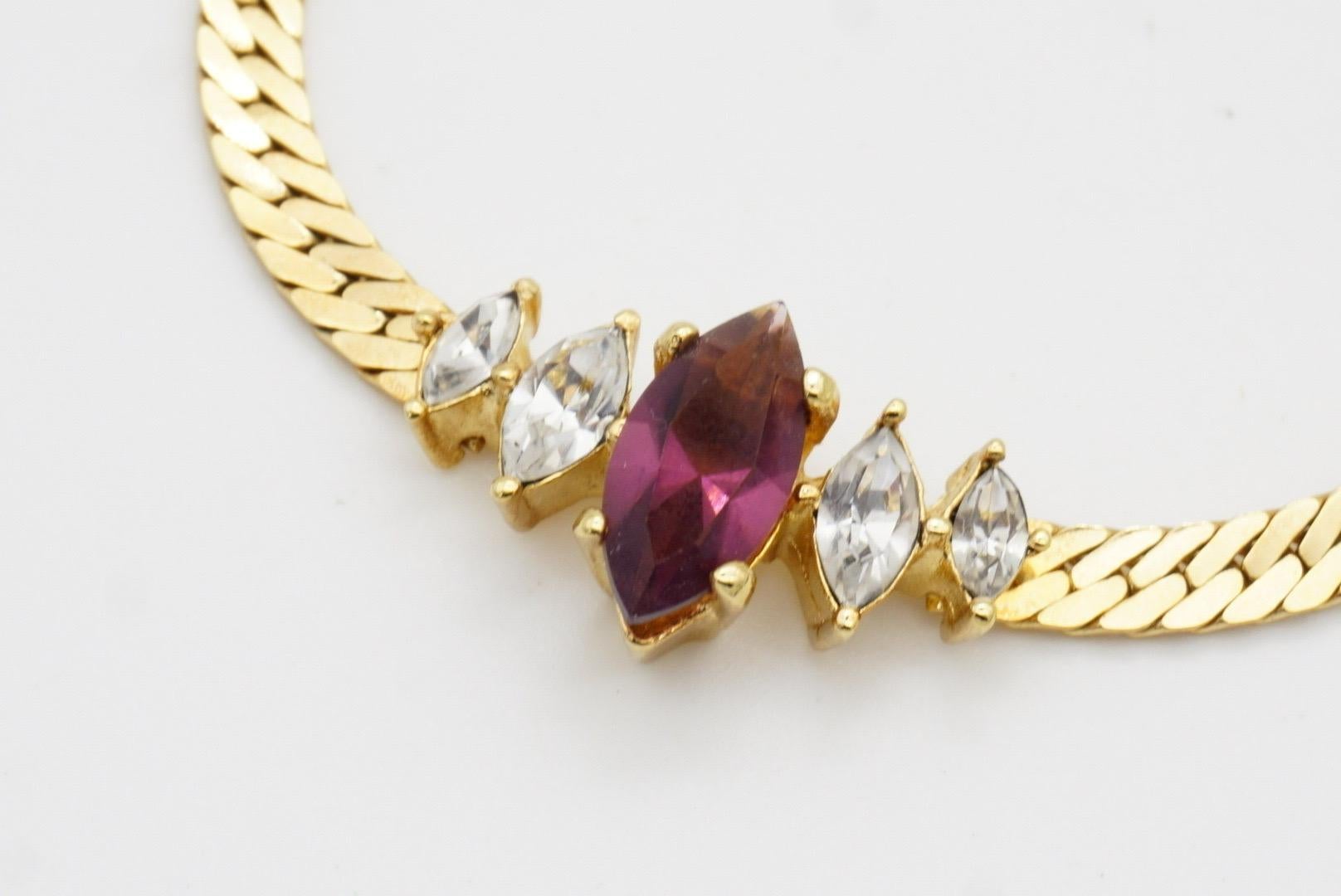 Christian Dior Vintage 1980s Amethyst Clear Crystals Marquise Pendant Necklace For Sale 5