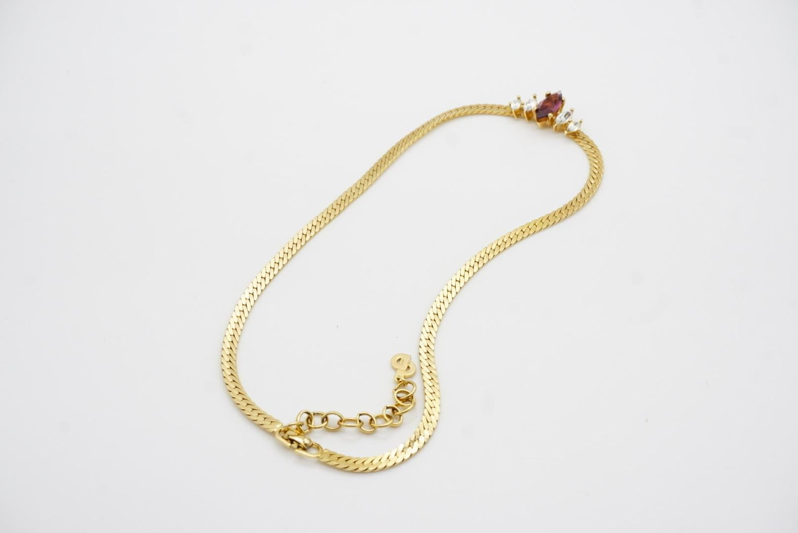 Christian Dior Vintage 1980s Amethyst Clear Crystals Marquise Pendant Necklace For Sale 9