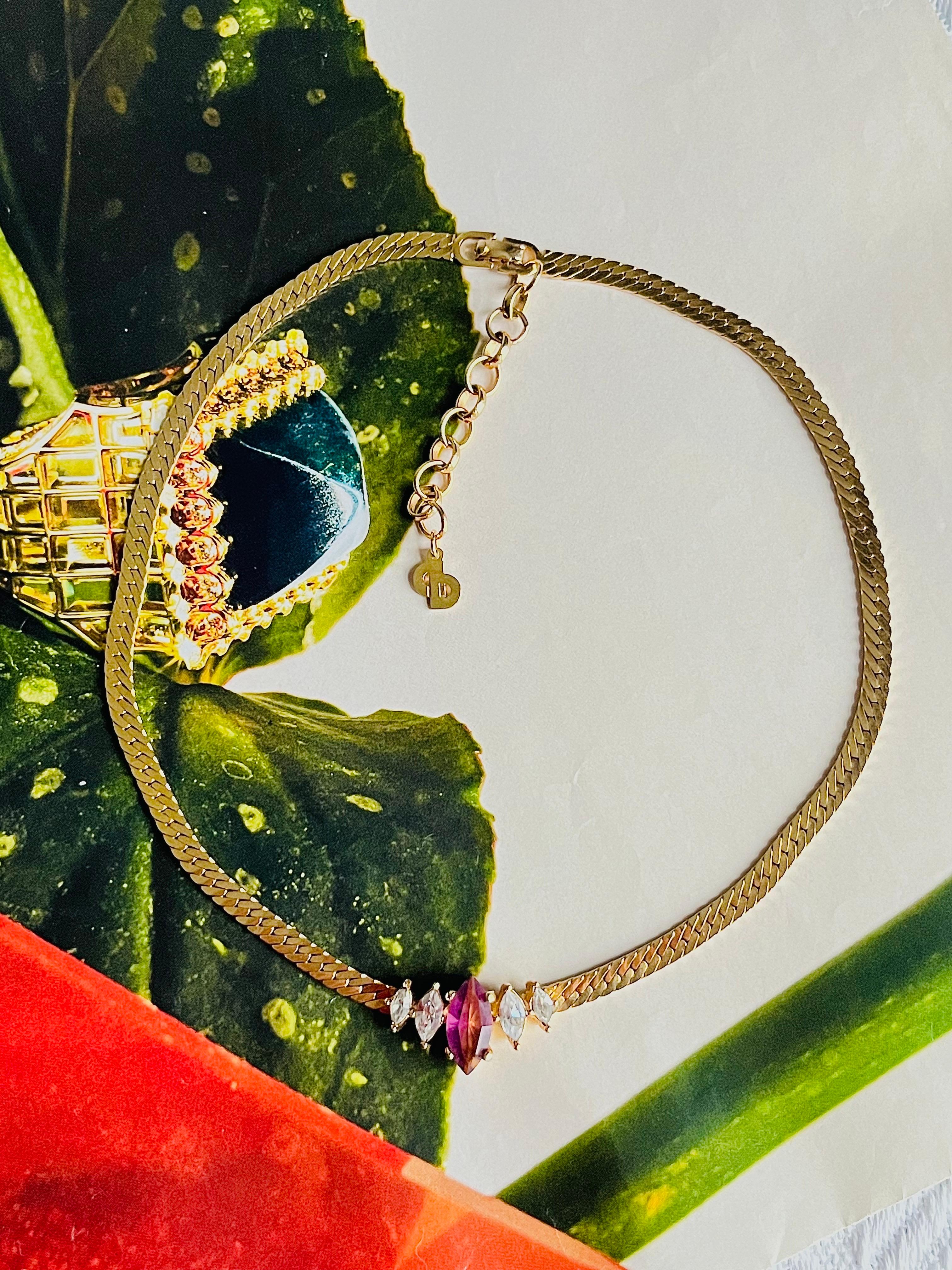 Christian Dior Vintage 1980s Amethyst Clear Crystals Marquise Pendant Necklace In Excellent Condition For Sale In Wokingham, England