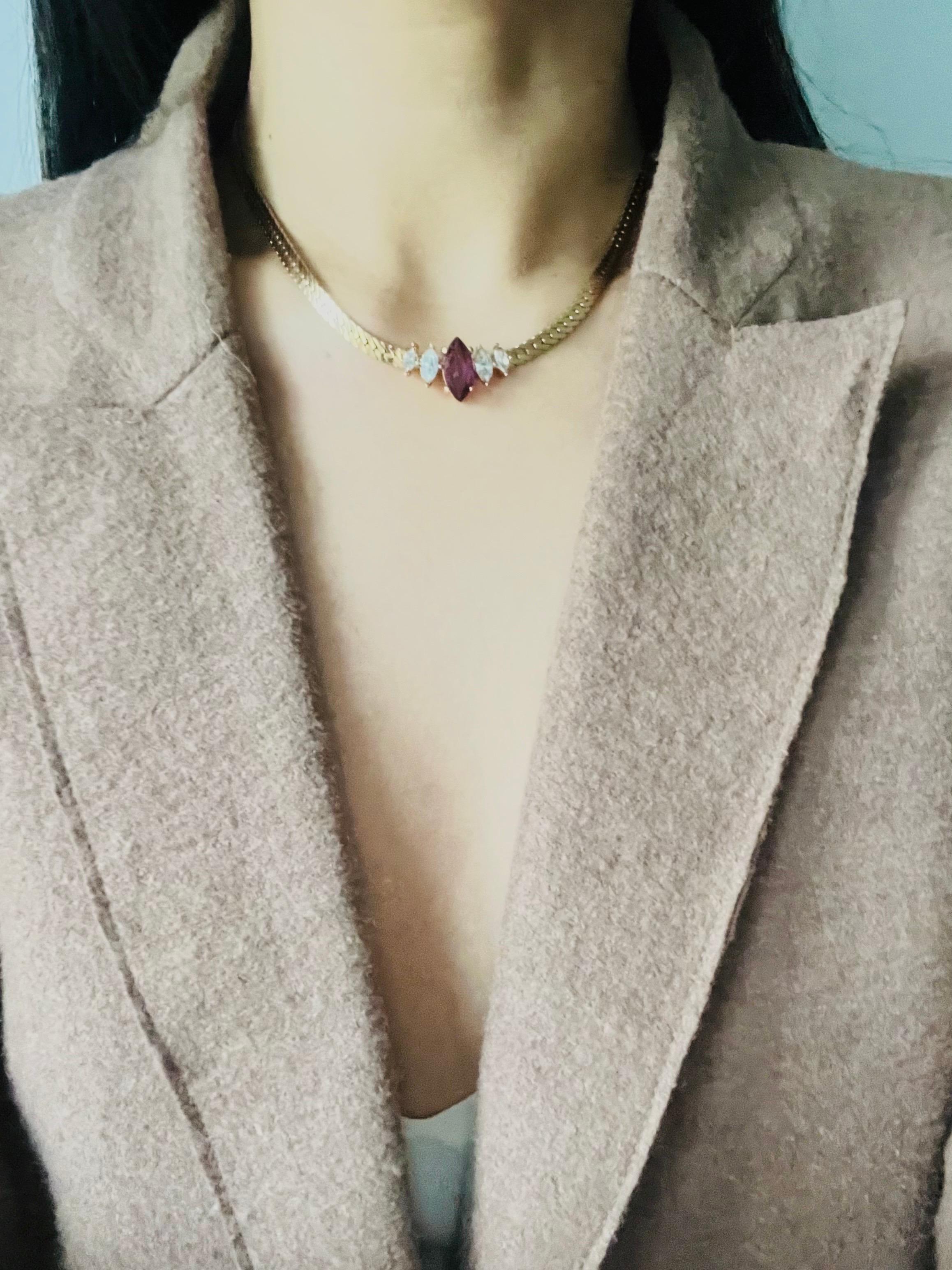 Christian Dior Vintage 1980s Amethyst Clear Crystals Marquise Pendant Necklace For Sale 1