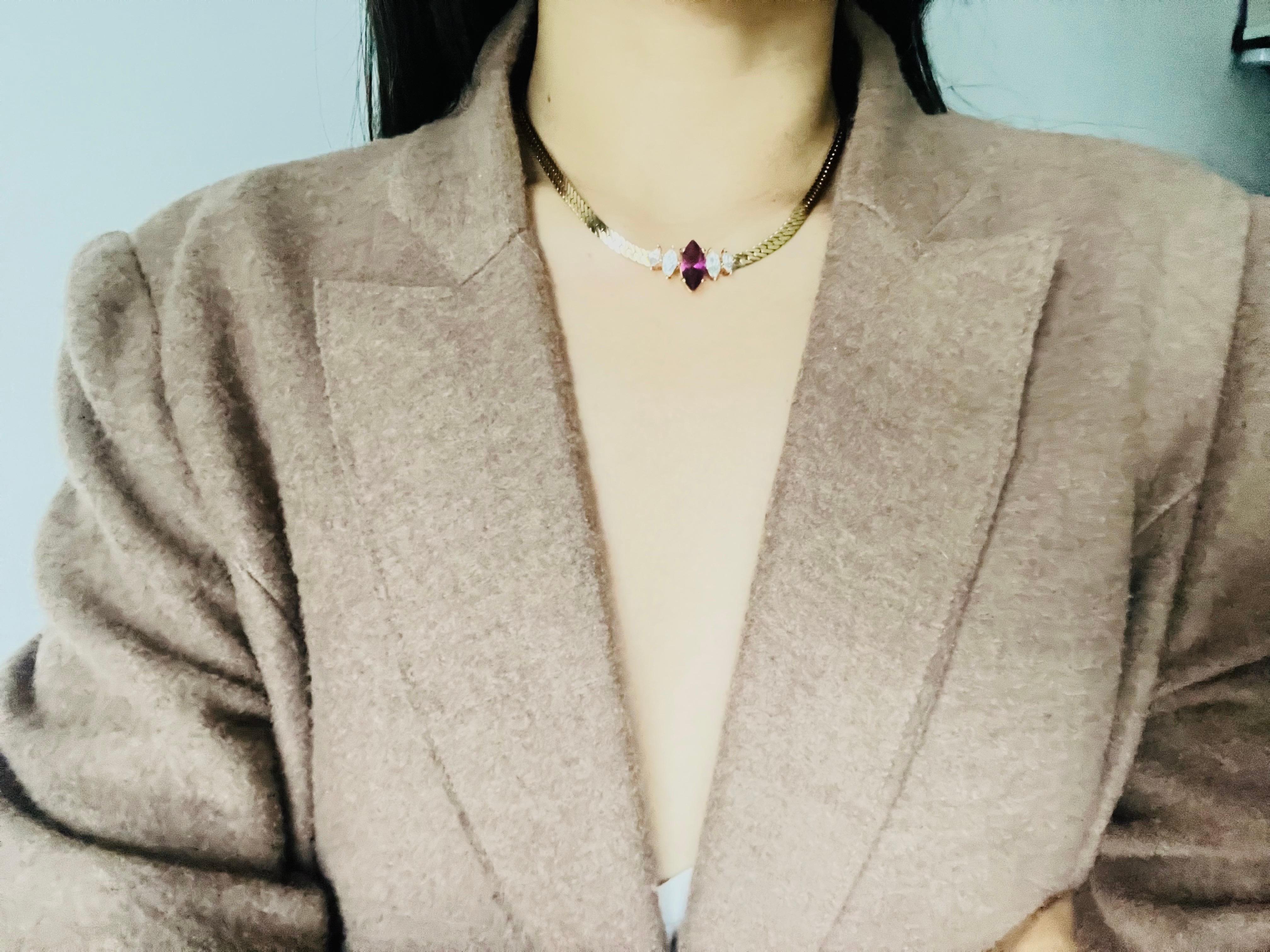 Christian Dior Vintage 1980s Amethyst Clear Crystals Marquise Pendant Necklace For Sale 1