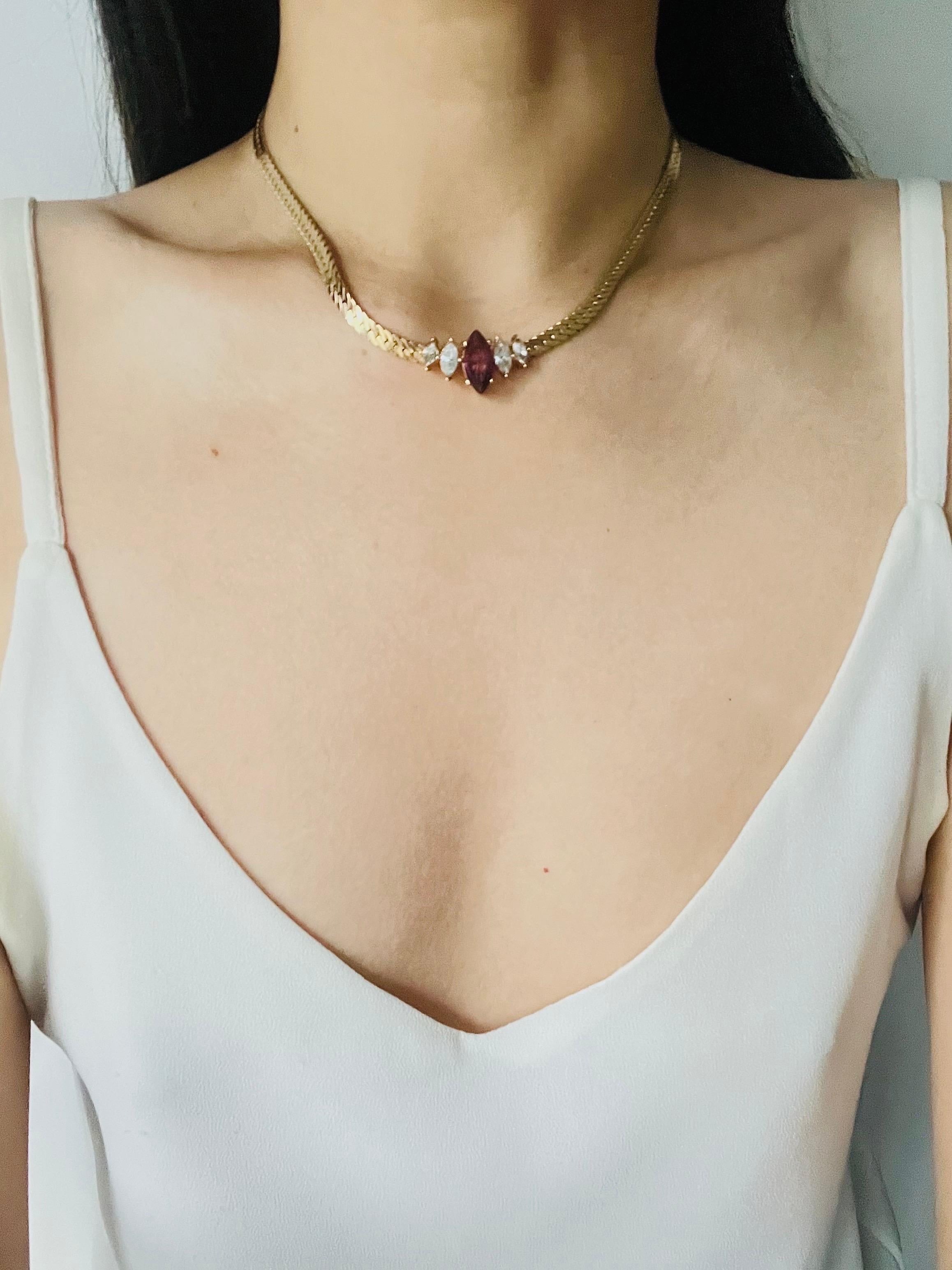 Christian Dior Vintage 1980s Amethyst Clear Crystals Marquise Pendant Necklace For Sale 2