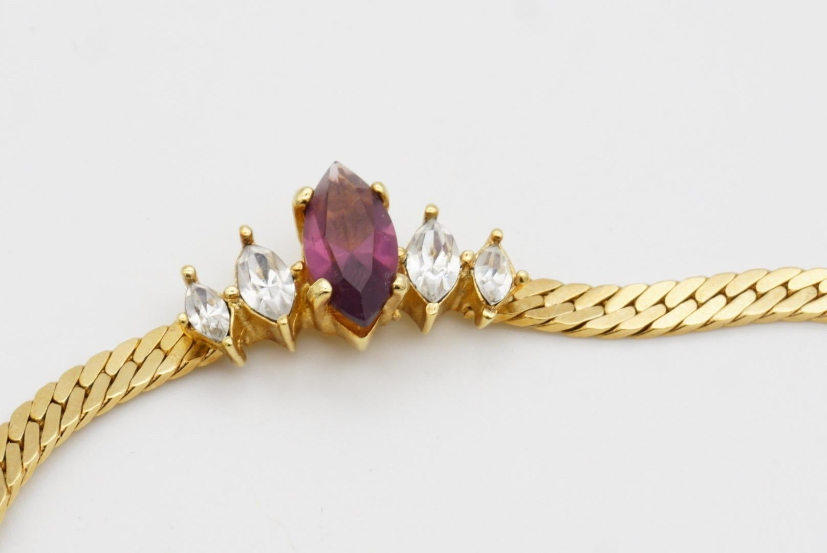 Christian Dior Vintage 1980s Amethyst Clear Crystals Marquise Pendant Necklace For Sale 4