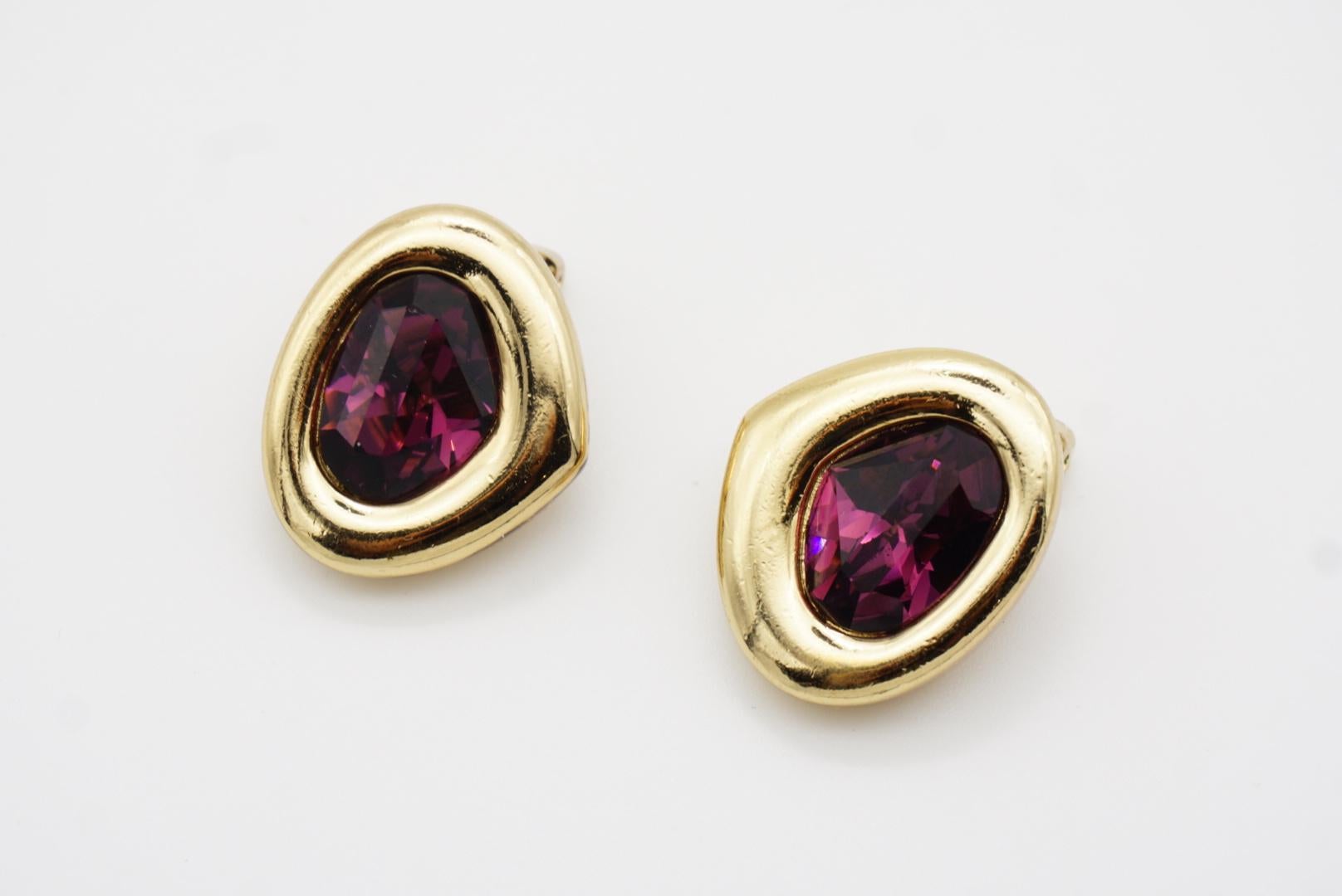 Christian Dior Vintage 1980s Amethyst Crystal Heart Triangle Oval Clip Earrings For Sale 5