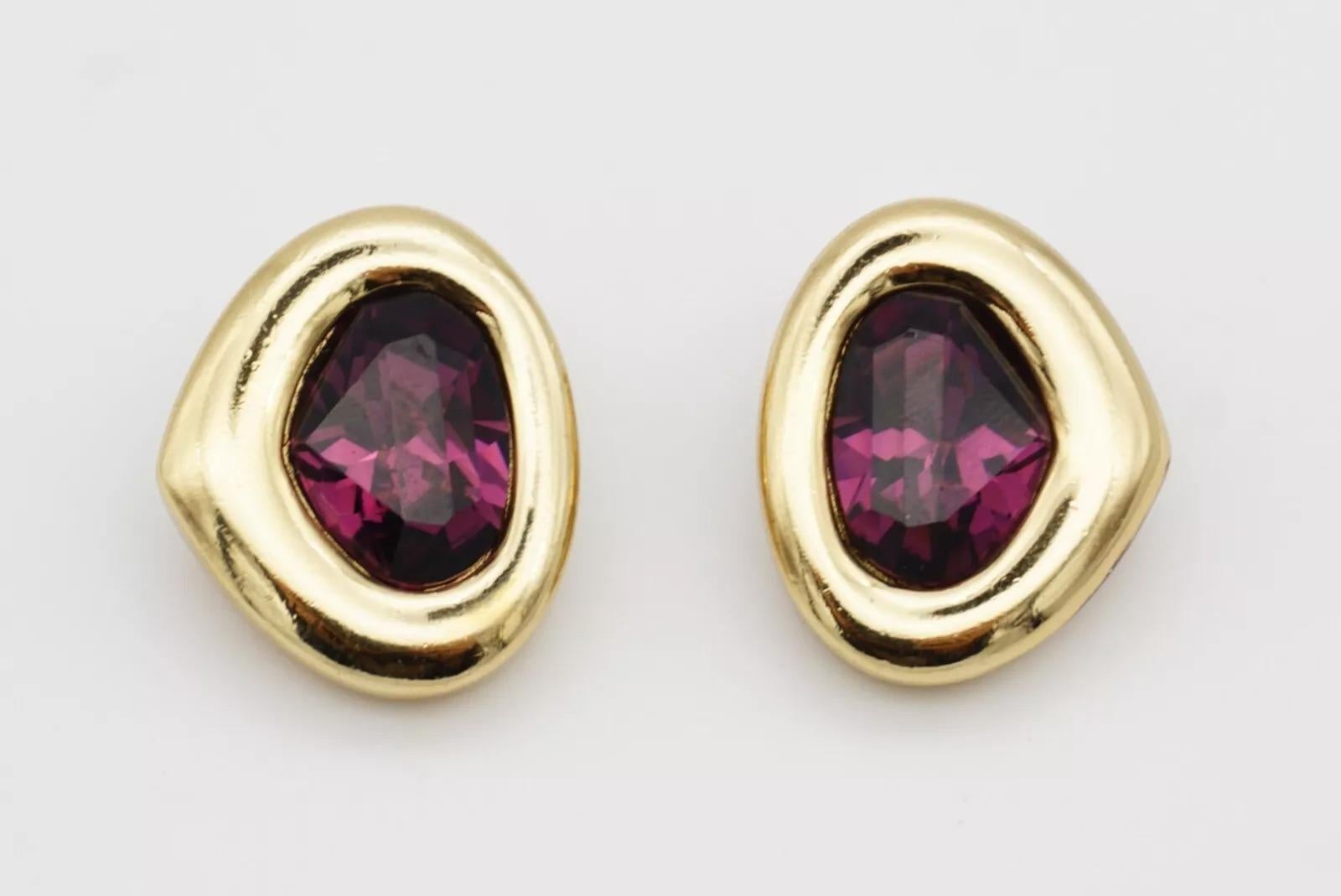 Christian Dior Vintage 1980s Amethyst Crystal Heart Triangle Oval Clip Earrings For Sale 8