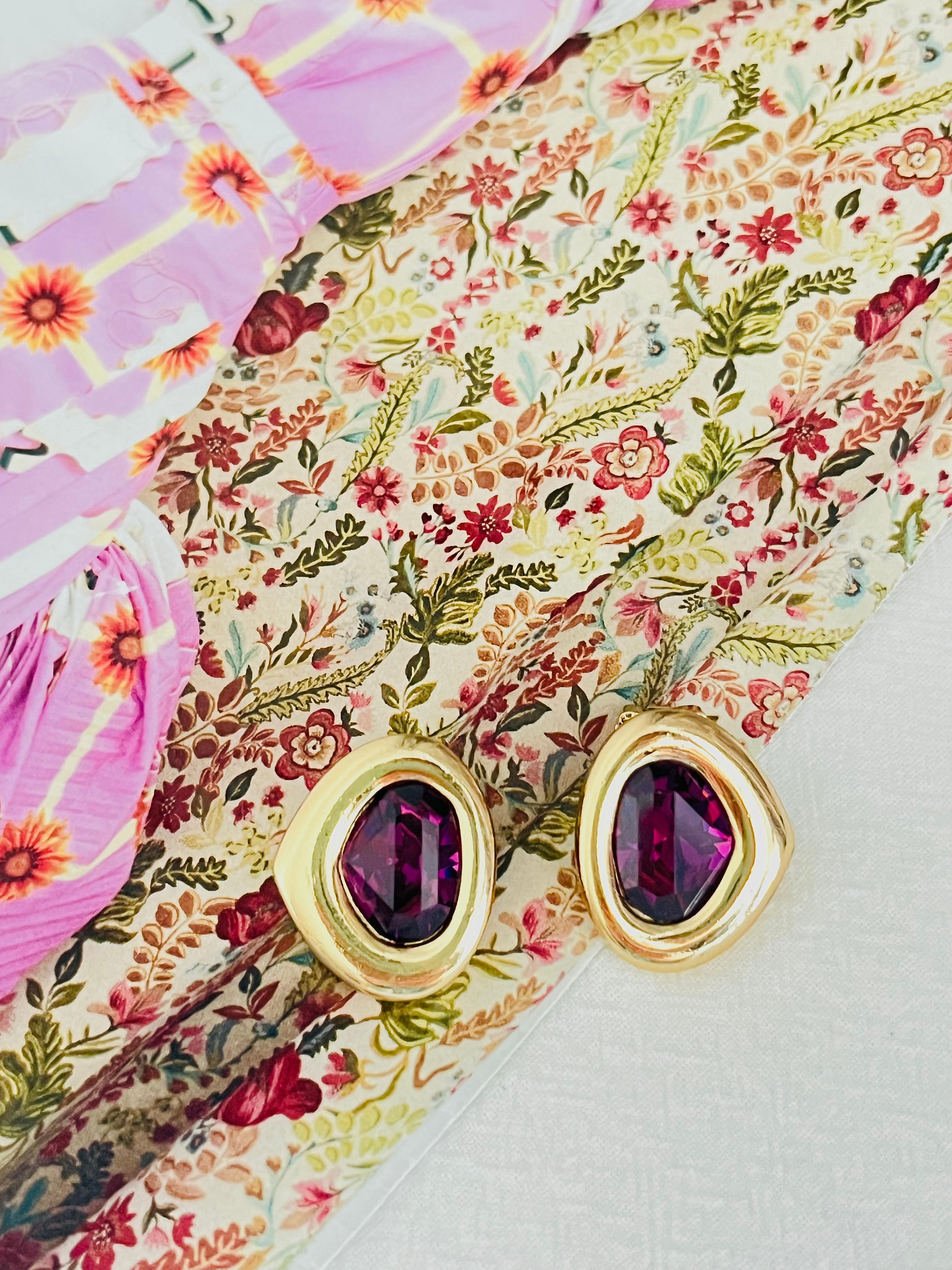 Artist Christian Dior Vintage 1980s Amethyst Crystal Heart Triangle Oval Clip Earrings For Sale