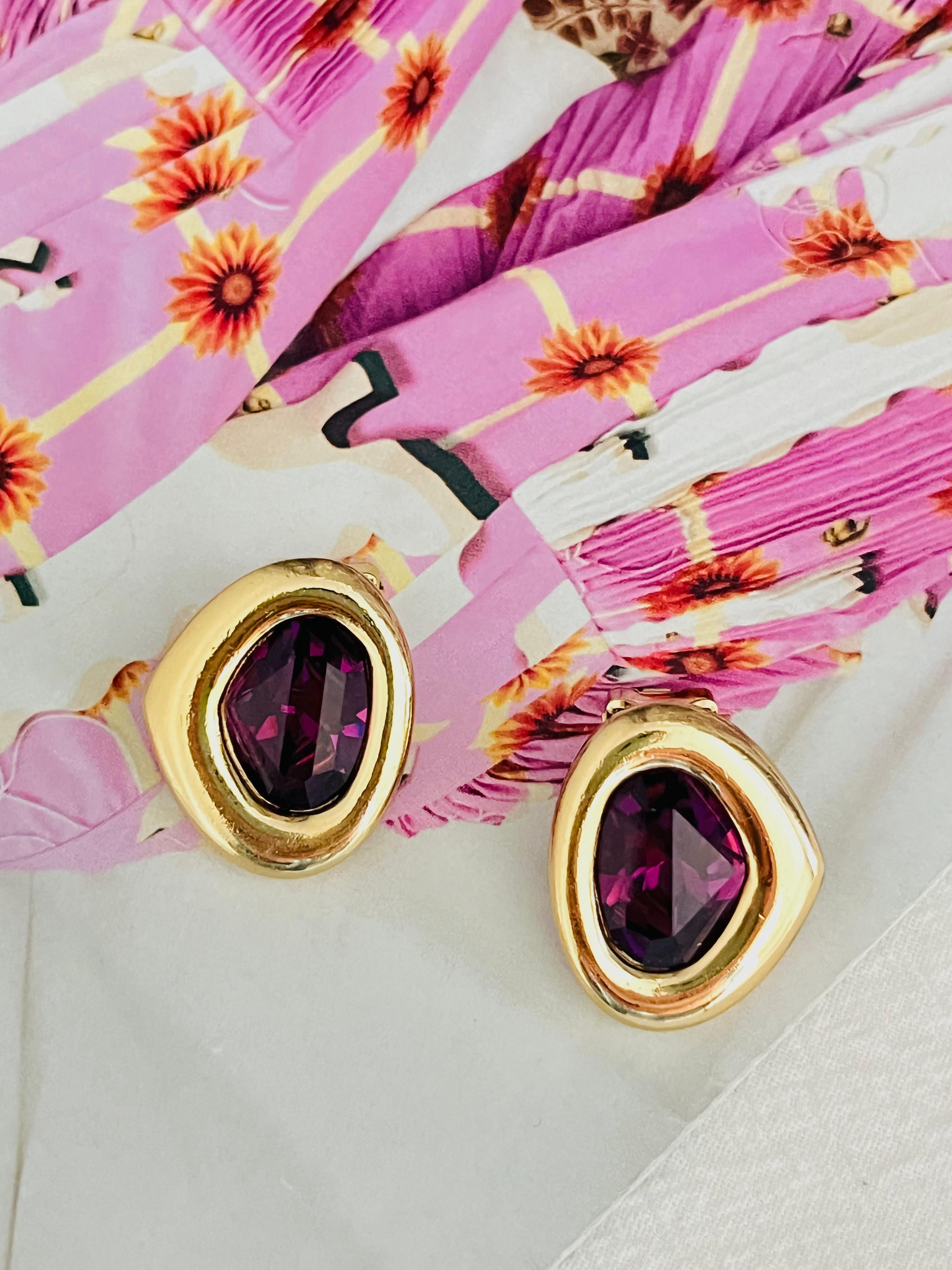 Women's or Men's Christian Dior Vintage 1980s Amethyst Crystal Heart Triangle Oval Clip Earrings For Sale