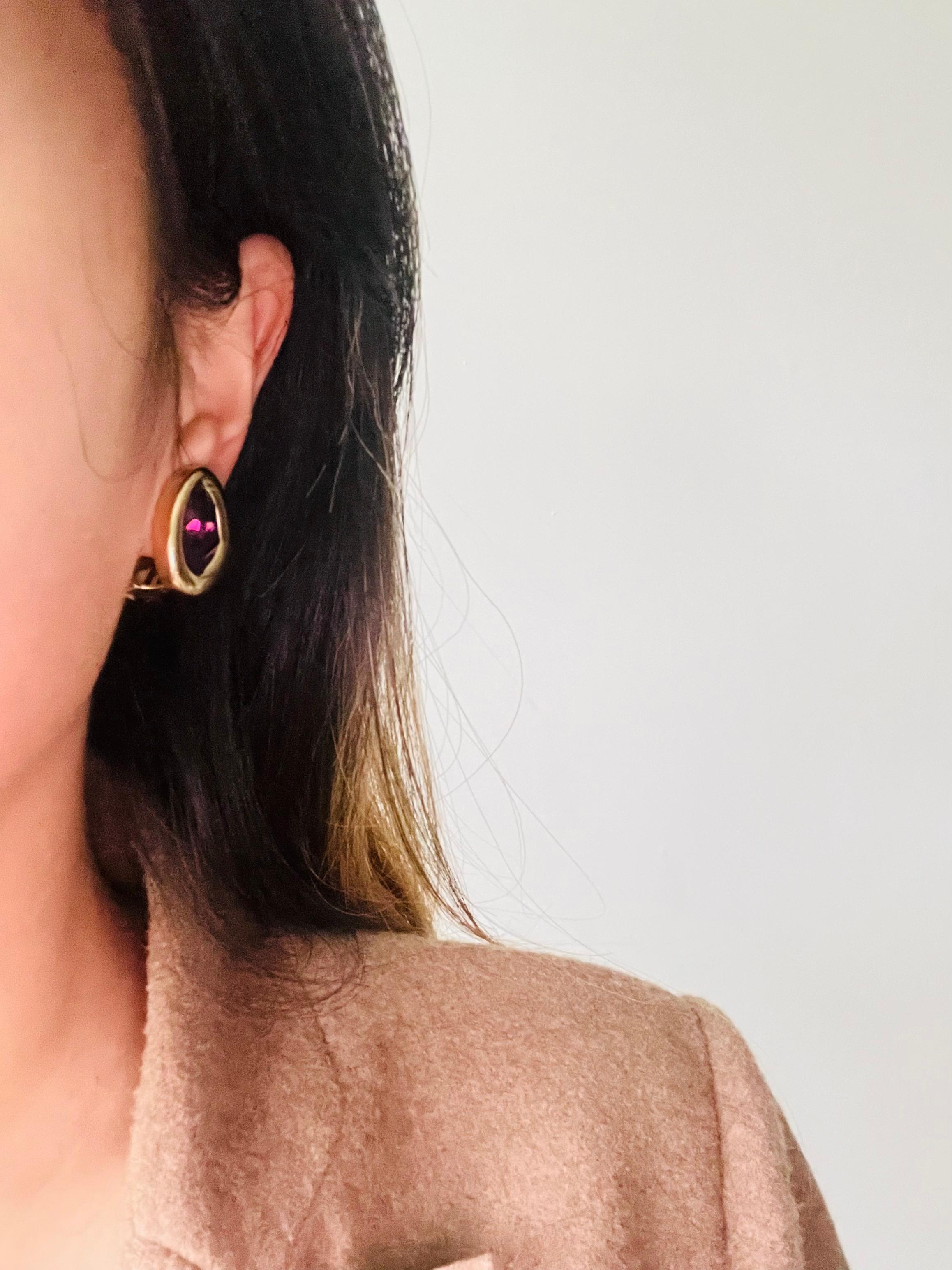 Christian Dior Vintage 1980s Amethyst Crystal Heart Triangle Oval Clip Earrings For Sale 1